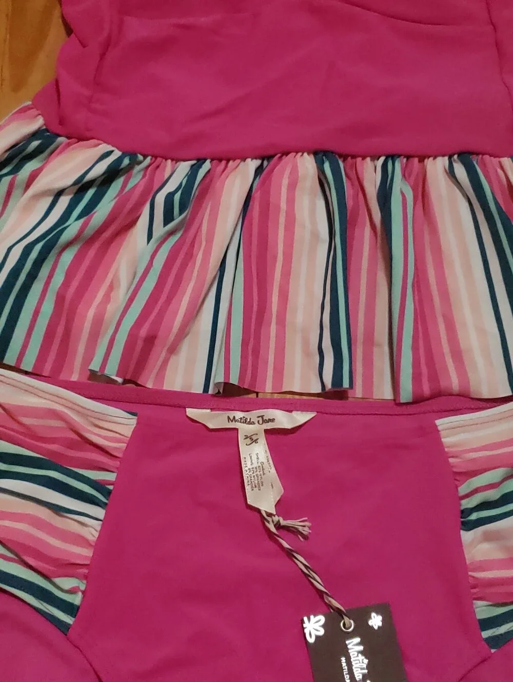 Matilda Jane Hot Pink Striped Peplum Two-Piece Swimsuit